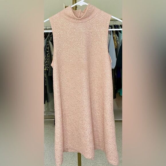 BLACK BEAD peach/gold dress with mock collar - Picture 1 of 4